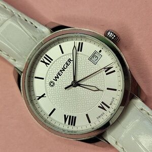 Wenger Classic White Watch with Leather Strap